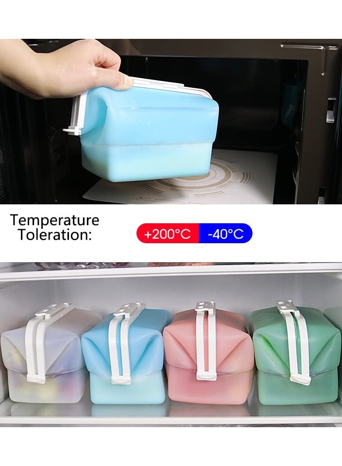 KASTWAVE أكياس سيليكون قابلة لإعادة الاستخدام - مقاومة للتسريب ومحمية من الهواء، آمنة للاستخدام في الميكروويف وغسالة الصحون، أكياس غذائية سيليكون قابلة لإعادة الاستخدام، أكياس تخزين سيليكون، آمنة للاستخدام في الفريزر والفرن والميكروويف وغسالة الصحون (1.5 لتر) (أزرق) - Image 4