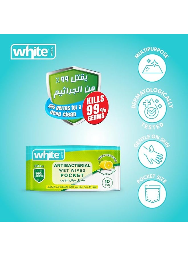 وايت 12 عبوه من مناديل وايت المضادة للبكتيريا متعددة الأغراض برائحة الليمون 10 منديل - Image 3