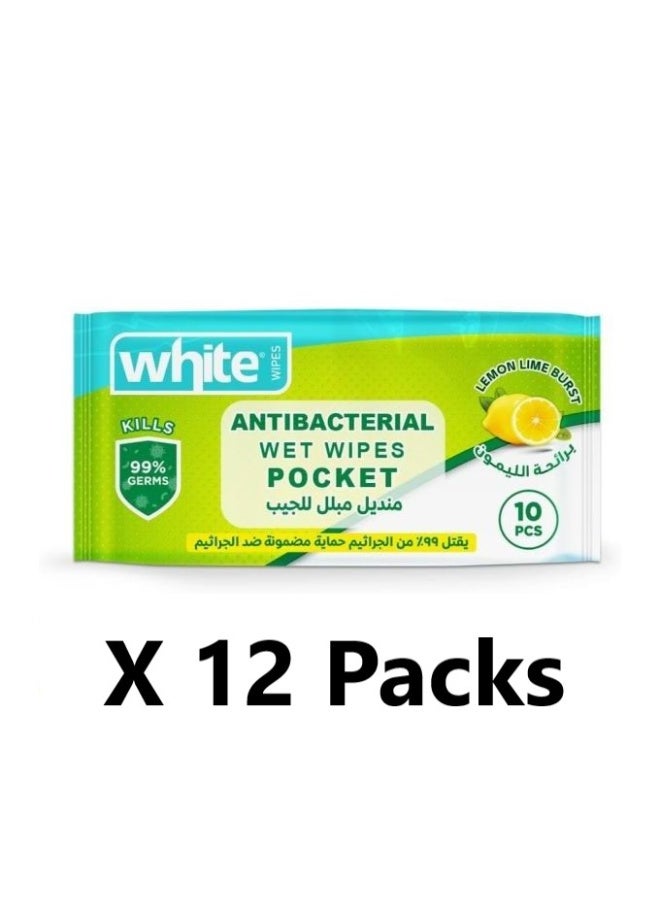 وايت 12 عبوه من مناديل وايت المضادة للبكتيريا متعددة الأغراض برائحة الليمون 10 منديل - Image 1