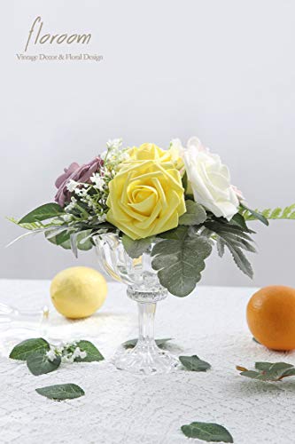 Floroom Artificial Flowers 50pcs Real Looking Canary Yellow Foam Fake Roses with Stems for DIY Wedding Bouquets Bridal Shower Centerpieces Floral Arrangements Party Tables Home Decorations - Image 3