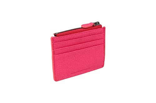grande 3603 Genuine Leather Card Holder For Women and Men Slim Minimalist Small Zipper Wallet PINK - Image 3
