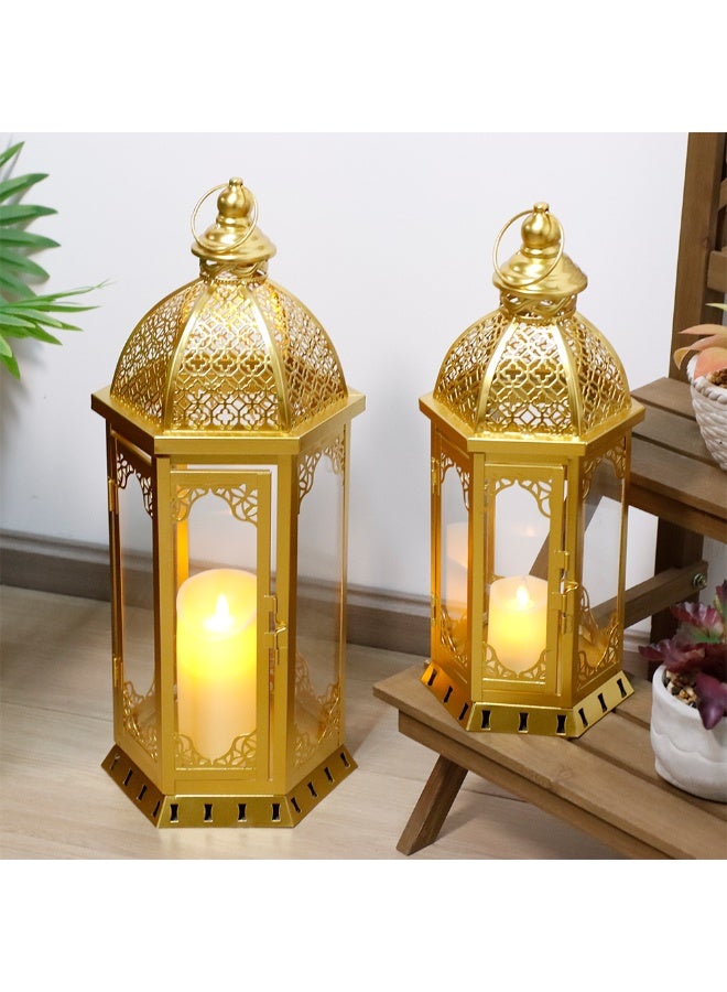 نيو إيمدج طقم فوانيس مغربية ذهبية عدد 2 – معدن وزجاج فاخر مع شموع LED مجانية – مثالي للديكور الداخلي والخارجي ولمناسبات رمضان - Image 5