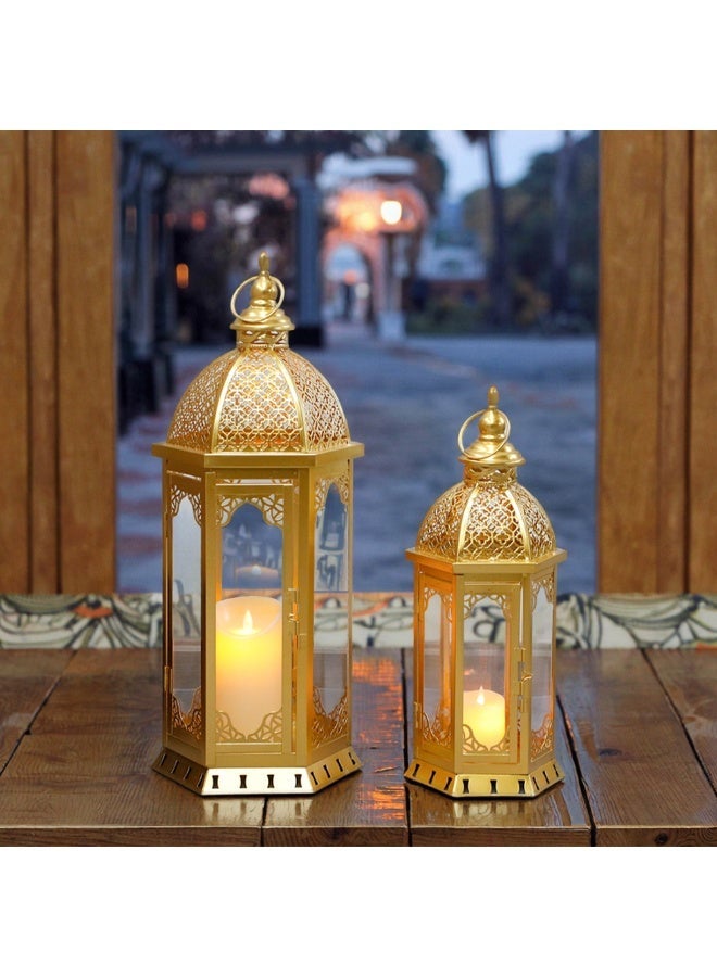 نيو إيمدج طقم فوانيس مغربية ذهبية عدد 2 – معدن وزجاج فاخر مع شموع LED مجانية – مثالي للديكور الداخلي والخارجي ولمناسبات رمضان - Image 4