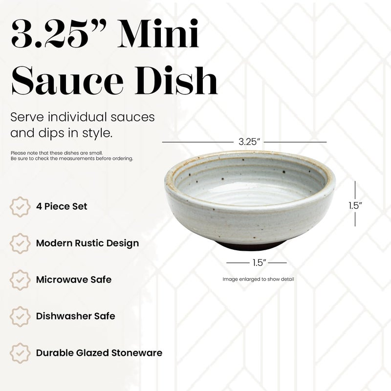 Vikko Vikko Small Dipping Bowls Set of 4 Mini Soy Sauce Dish 3 Stoneware Dipping Sauce Cups Pinch Bowls Decorative Sauce Bowls for Dips Condiments Charcuterie Boards Microwave and Dishwasher Safe - Image 3