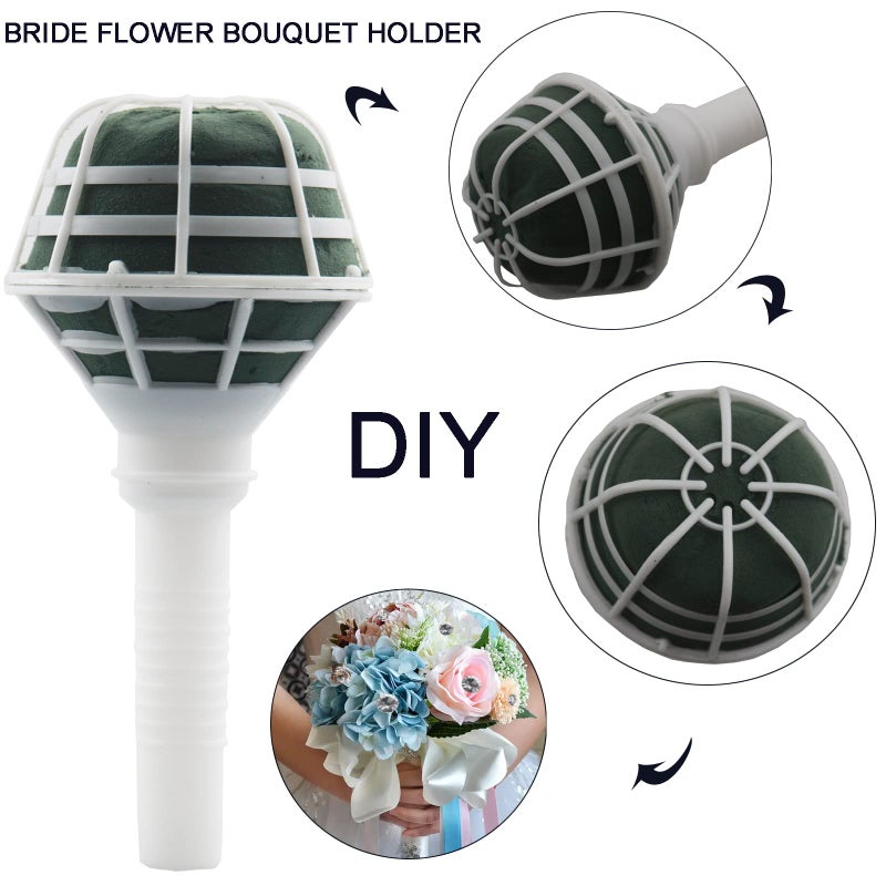 Arlai 2pcs 7.1" Bridal Bouquet Stand Wedding Bridal Bouquet Holder Foam Flower Handles (Green+White), with 50pcs Bouquet Pin Brooch Flower Pin Teardrop Pearl Head Pin for Bride Artificial Flower - Image 4