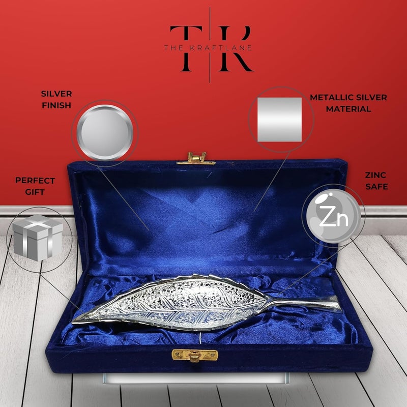TheKraftLane TheKraftLane SilverPlated Leaf Shaped Serving Bowl Elegant Velvet Box Packaging Ideal for Special Occasions and Gifting - Image 4