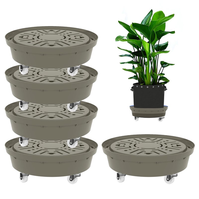 Molgoc Self-Watering Base with Visible Water Level,5-Pack,Keeps Leaves and Flying Insects Out,Maintains Water Quality, Equipped with Rollers for Easy Movement and Rotation, Brown. - Image 1