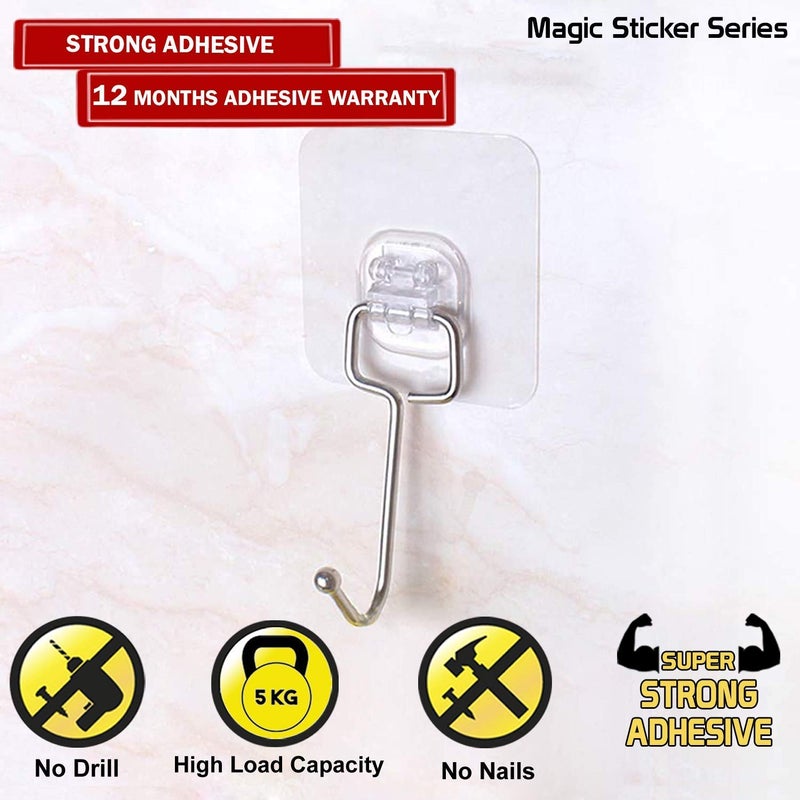 Zebroc 9Pcs Stainless Steel Wall Hangers, Bath Towel Hook, Self Adhesive Hooks Stick On Wall Hanging Door Clothes Holder Utility Hanging Hooks Storage (Transparent) (9) - Image 4