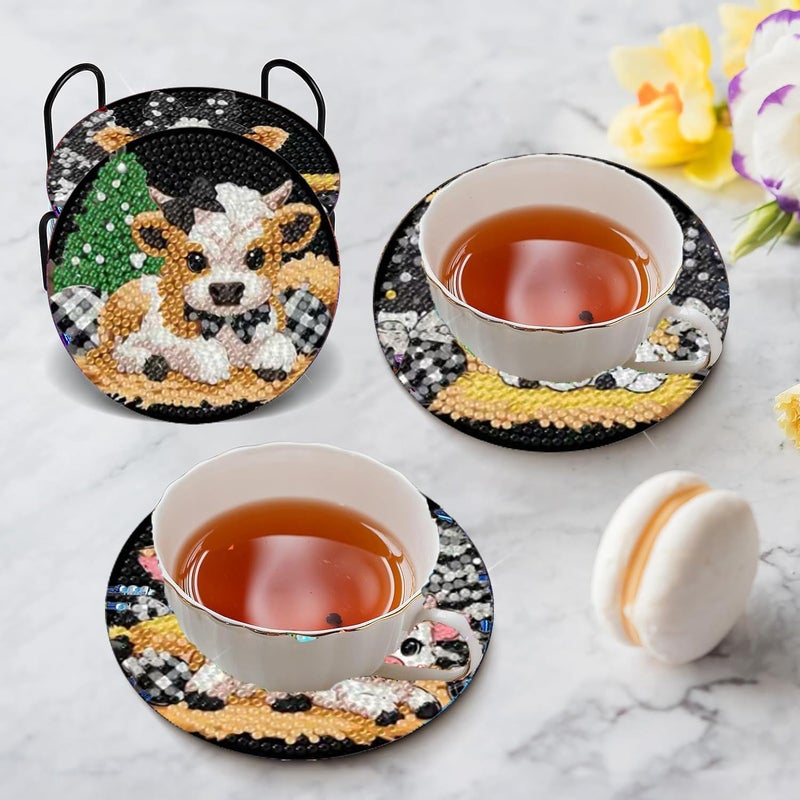 croshom 8 PCS Cow Diamond Art Coasters Diamond Painting Coasters Kits with Holder Highland Cow DIY Coasters for Beginners, Adults, Diamond Art Crafts Supplies Cow - Image 4