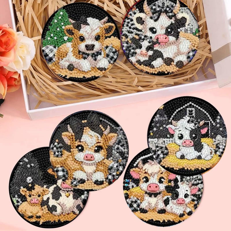 croshom 8 PCS Cow Diamond Art Coasters Diamond Painting Coasters Kits with Holder Highland Cow DIY Coasters for Beginners, Adults, Diamond Art Crafts Supplies Cow - Image 5