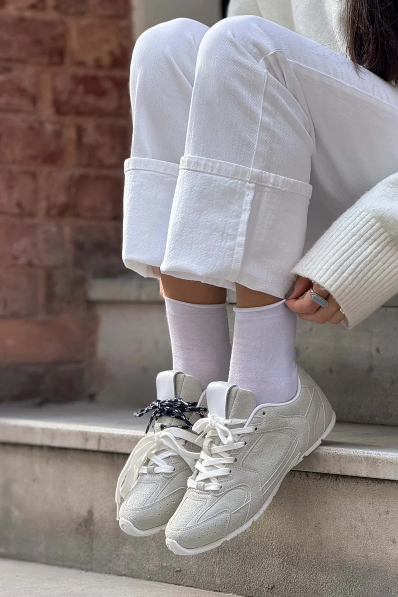 Nişantaşı Shoes Bellini Light Gray Suede Flat Sole Women's Lace-Up Sports Shoes