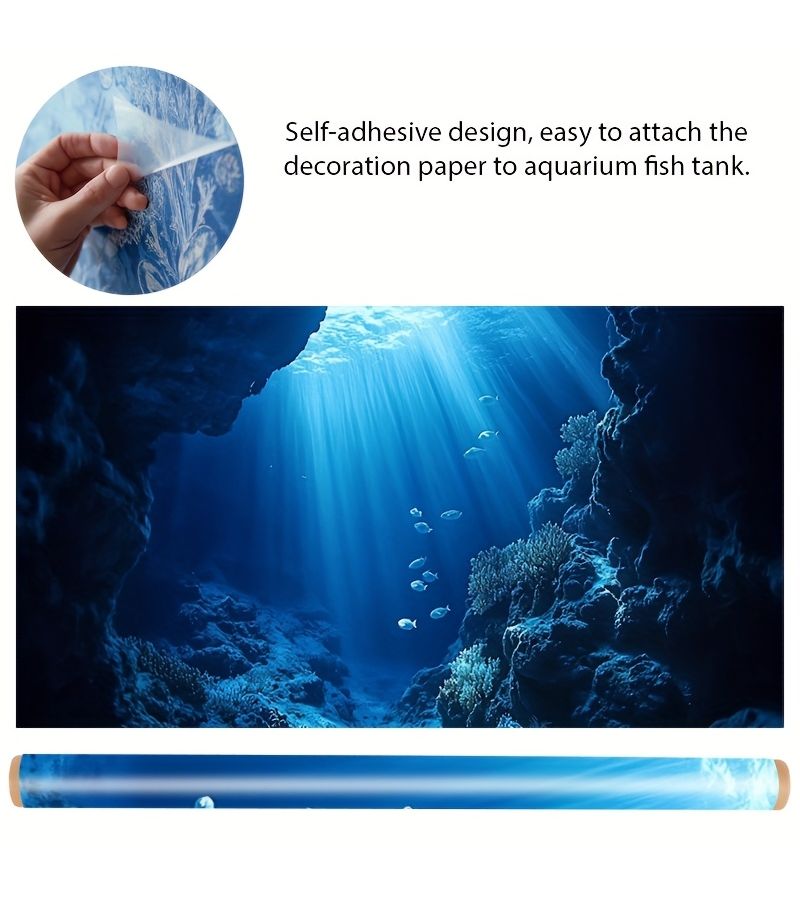 One Sheet 120x60cm Deep Ocean Aquarium Background Sticker Self Adhesive Fish Tank Mural With Sunlight Ray Design Durable Scratch And Dustproof Decor For Aquatic Tanks Indoor Office Living Room Balcony Wall Art - Image 3