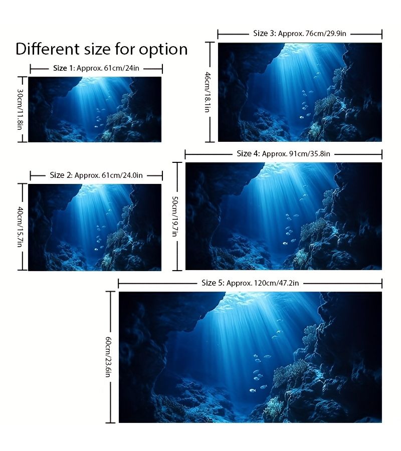 One Sheet 120x60cm Deep Ocean Aquarium Background Sticker Self Adhesive Fish Tank Mural With Sunlight Ray Design Durable Scratch And Dustproof Decor For Aquatic Tanks Indoor Office Living Room Balcony Wall Art - Image 2