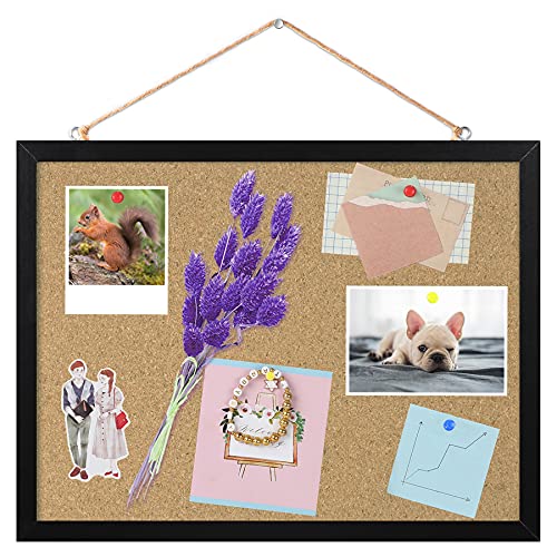 FEBSNOW Cork Board Bulletin Board 15.7 x 12 Inches with Rectangle Black Frame Hanging Pin for Office Home Message Board or Vision Board Decoration - Image 1