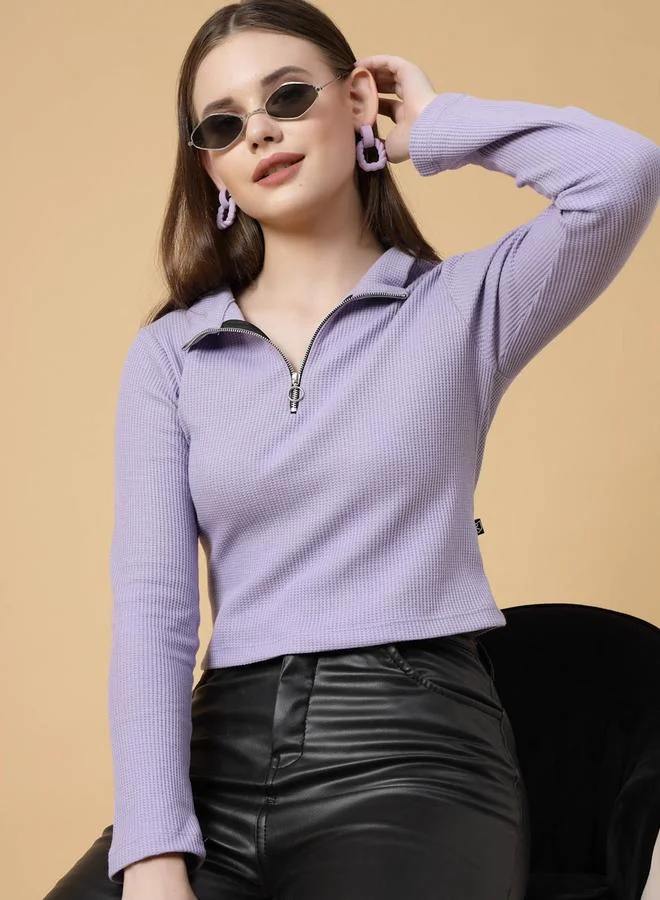Take Two Purple Waffle Knit Top By Rigo