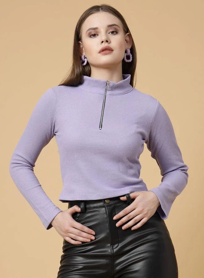 Take Two Purple Waffle Knit Top By Rigo