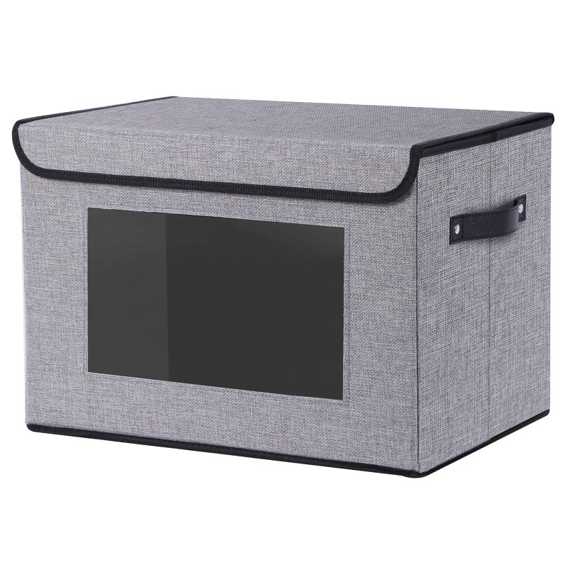 YheenLf Fabric Basket with Lid 1Pack Decorative Linen Closet Organizers Bins 15 x 98 x 98 inch Storage Containers for Shelves Cubes with Handles Gray
