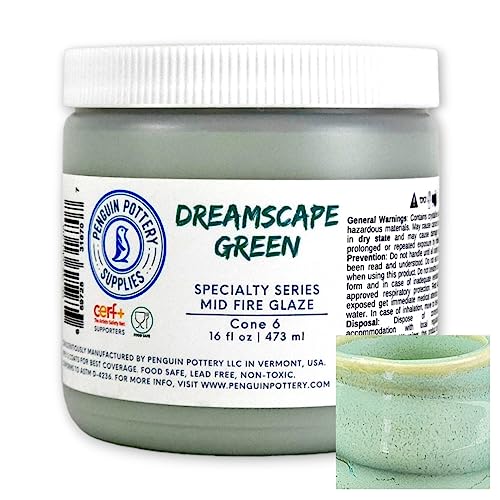 Penguin Pottery - Specialty Series - Dreamscape Green. Mid Fire Glaze for Clay, Pottery Glaze, Cone 5 and Cone 6 - Ceramic Glaze for Pottery (1 Pint | 16 oz | 473 ml) - Image 1