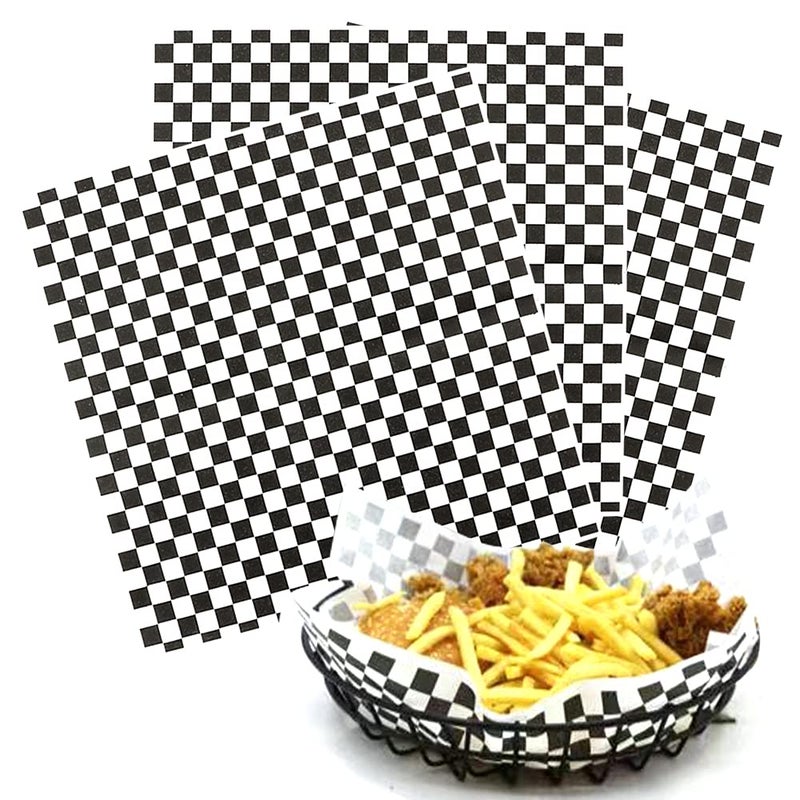 Hslife 100 Sheets Checkered Dry Waxed Deli Paper Sheets  Paper Liners For Plastic Food Basket  Wrapping Bread And Sandwiches (Black) - Image 4