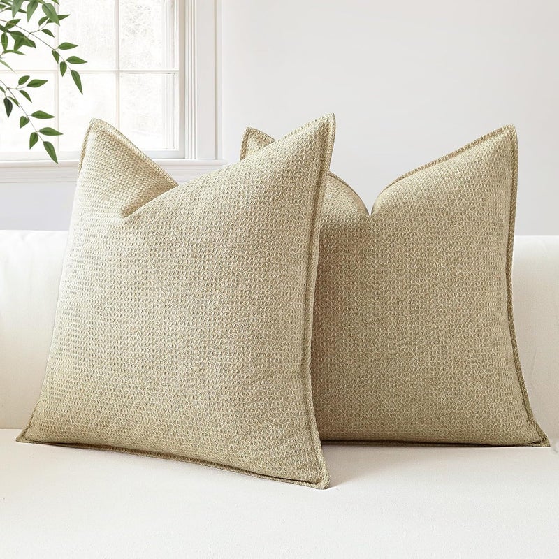 Sungeek Set of 2 Soft 3D Plaid Cushion Covers, Decorative Cushion Covers, Wrapped Edge Cushion Cover, Decorative Cushion Cover for Sofa, Couch, Bedroom, Living Room (Light Khaki, 50 x 50 cm) - Image 4