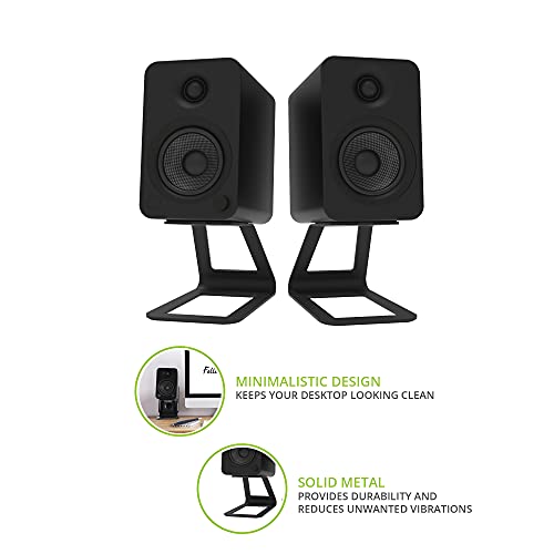 Kanto SE4 Elevated Desktop Speaker Stands for Medium Bookshelf Speakers & Mid-Size 3”-4” Studio Monitors | 5.6” Tall | Supports 9 lbs | Damping 2.0 mm Silicone Padding | ¼”-20 Mounting | Pair | Black - Image 2