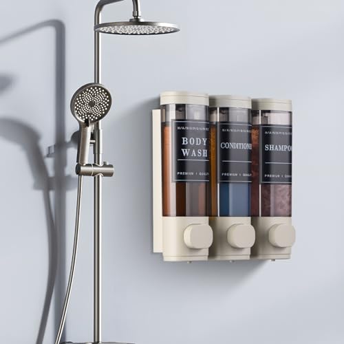 Cabo Deseado Shampoo and Conditioner Dispenser,Shower Soap Dispenser 3 Chamber No Drill Wall-Mounted Shampoo Dispenser for Shower Wall Mounted Shower Dispenser for Bathroom Hotel Large Capacity,Light Gray - Image 3