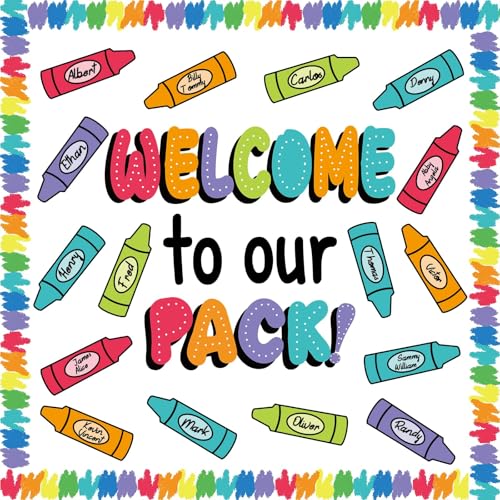 VABAMNA 63Pcs Classroom Bulletin Board Decorations Set - Welcome to Our Pack Crayon Cutouts with Border Trims for School Classroom Door Home Wall Decorations - Image 1
