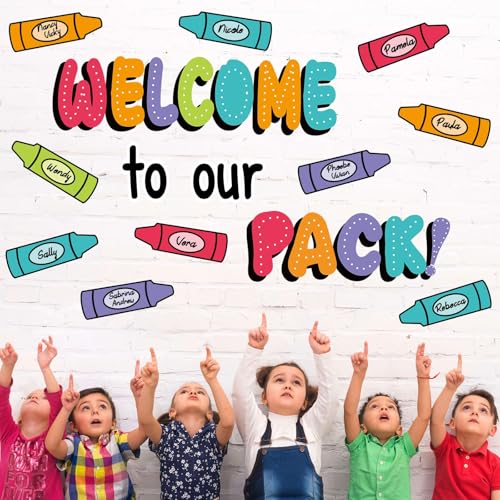 VABAMNA 63Pcs Classroom Bulletin Board Decorations Set - Welcome to Our Pack Crayon Cutouts with Border Trims for School Classroom Door Home Wall Decorations - Image 2