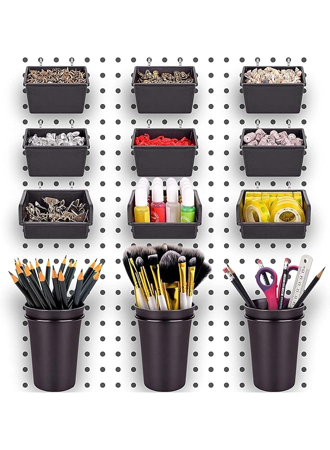 PROMASS promass 12pcs Pegboard Bins PegBoard Cups with Hooks & Loops, Peg Hooks Assortment Organizer Accessory, Various Tools Storage Arrange System Kit, for Garage Craft Workshop  - Image 1