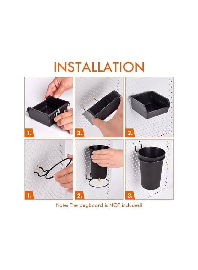 PROMASS promass 12pcs Pegboard Bins PegBoard Cups with Hooks & Loops, Peg Hooks Assortment Organizer Accessory, Various Tools Storage Arrange System Kit, for Garage Craft Workshop  - Image 3