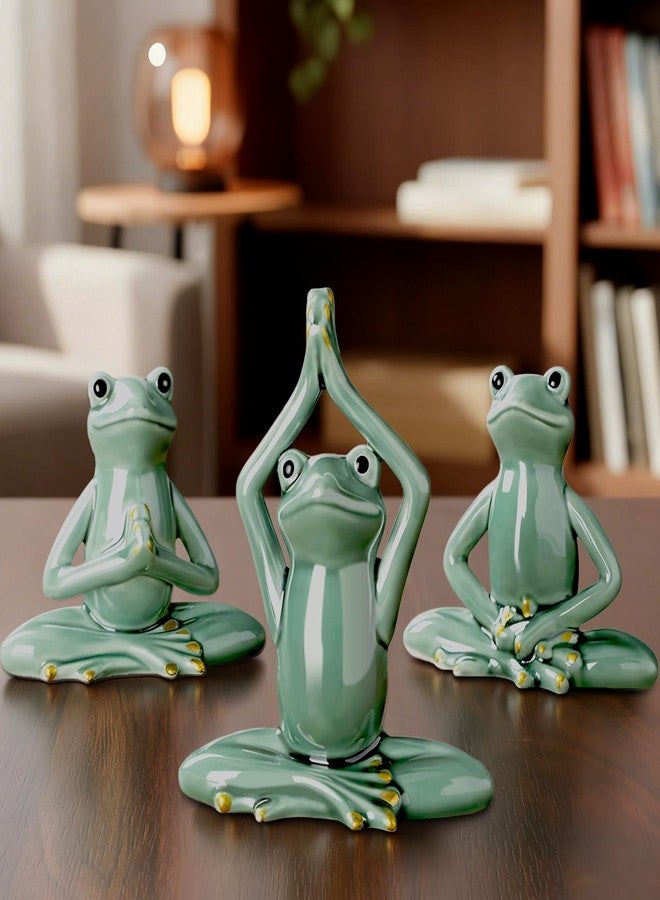 Fiwochic 3 Pcs Meditation Frog Statue Resin Yoga Frog Figurine Cute Meditation Tabletop Decor for Desk Living Room Patio Home Office Garden Backyard Decoration - Image 1
