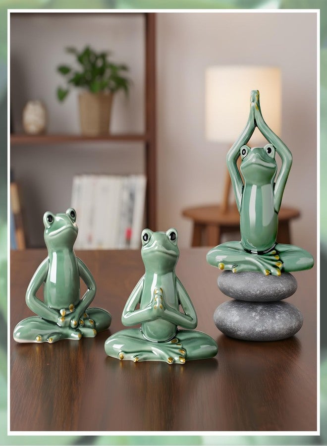 Fiwochic 3 Pcs Meditation Frog Statue Resin Yoga Frog Figurine Cute Meditation Tabletop Decor for Desk Living Room Patio Home Office Garden Backyard Decoration - Image 3