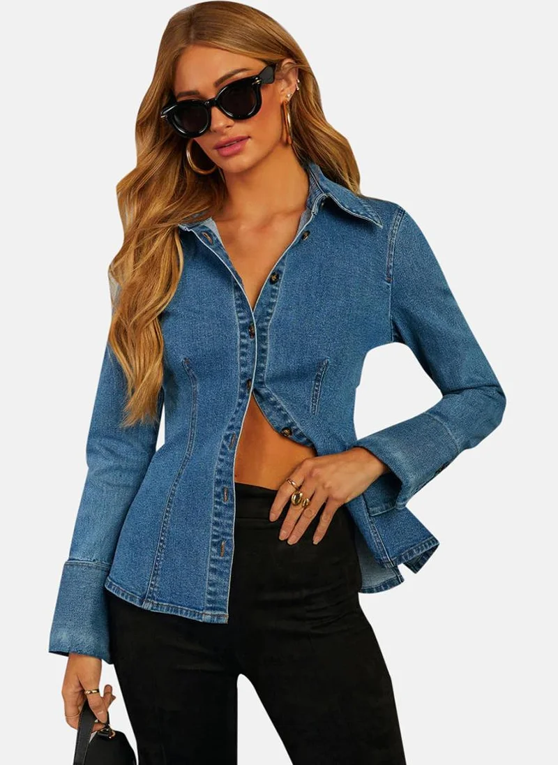 يونيكي Blue Regular Fit Spread Collar Long Sleeves Shirts