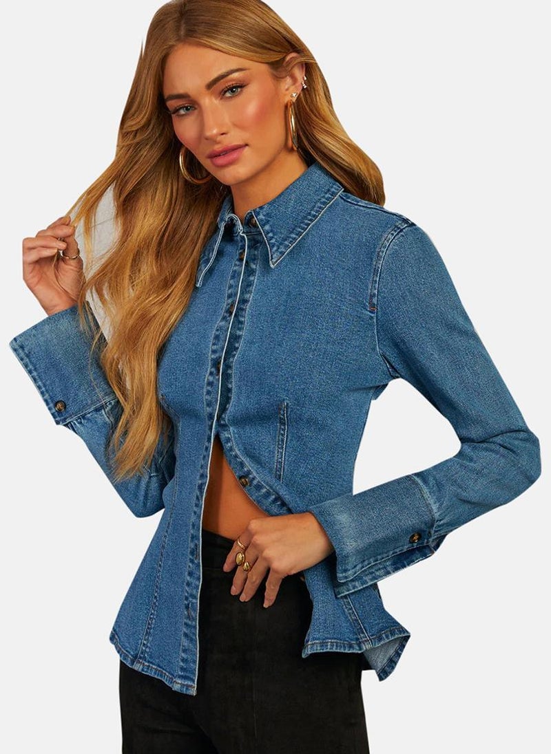 YUNIQEE Blue Regular Fit Spread Collar Long Sleeves Shirts - Image 2