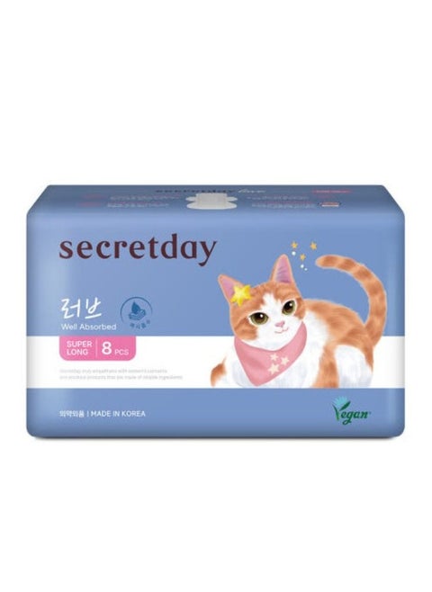 SECRETDAY LOVE Sanitary Pads with Wings, Maxi- Absorption, Leak Protection with Triple guard, Soft & Slim Top Sheet, Air circulation Breathable Waterproof Layer, Made in Korea(Superlong, 8pc)