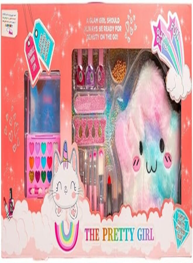 4Baby The Pretty Girl Beauty Makeup Playset with Nail Brush and Plush Bag - 2610B 