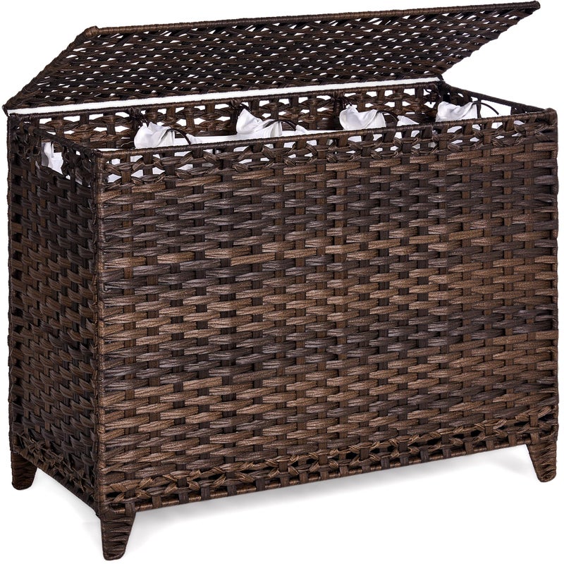 Hermina Laundry Hamper with 4 Removable Liner Bags; 176L Handwoven Rattan Laundry Basket with Lid & Heightened Feet; Clothes Hamper with Side Handles (Brown) - Image 1