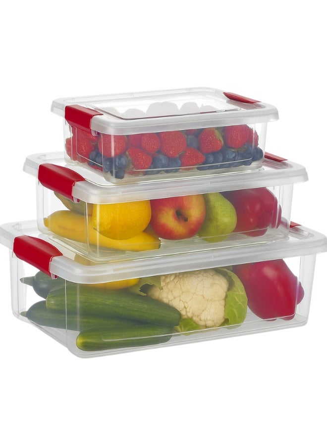 صناديق تخزين بلاستيك 3 قطع بأحجام مختلفة – 1 قطعة 0.80 لتر + 1 قطعة 1.50 لتر + 1 قطعة 3.00 لتر – حاويات لتنظيم الطعام والفواكه والخضروات والوجبات الجاهزة والأطعمة الجافة والحبوب والبقوليات والمكسرات والشاي والقهوة – صناديق تخزين محكمة الإغلاق مقاومة للرطوبة والتسرب للتخزين المنزلي والثلاجة والفريزر والمطبخ ومناسب للاستخدام اليومي للحفاظ على نظافة وترتيب المطبخ والمستوى المثالي للتخزين الآمن - Image 1