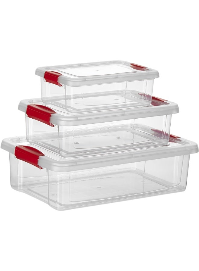 صناديق تخزين بلاستيك 3 قطع بأحجام مختلفة – 1 قطعة 0.80 لتر + 1 قطعة 1.50 لتر + 1 قطعة 3.00 لتر – حاويات لتنظيم الطعام والفواكه والخضروات والوجبات الجاهزة والأطعمة الجافة والحبوب والبقوليات والمكسرات والشاي والقهوة – صناديق تخزين محكمة الإغلاق مقاومة للرطوبة والتسرب للتخزين المنزلي والثلاجة والفريزر والمطبخ ومناسب للاستخدام اليومي للحفاظ على نظافة وترتيب المطبخ والمستوى المثالي للتخزين الآمن - Image 2