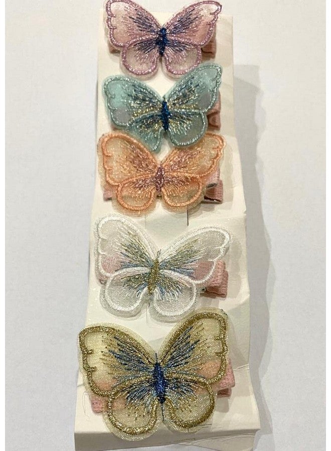 BAOER Handmade Butterfly Hair Clips Pins for Baby Girl's set of 5 (Multi-color)