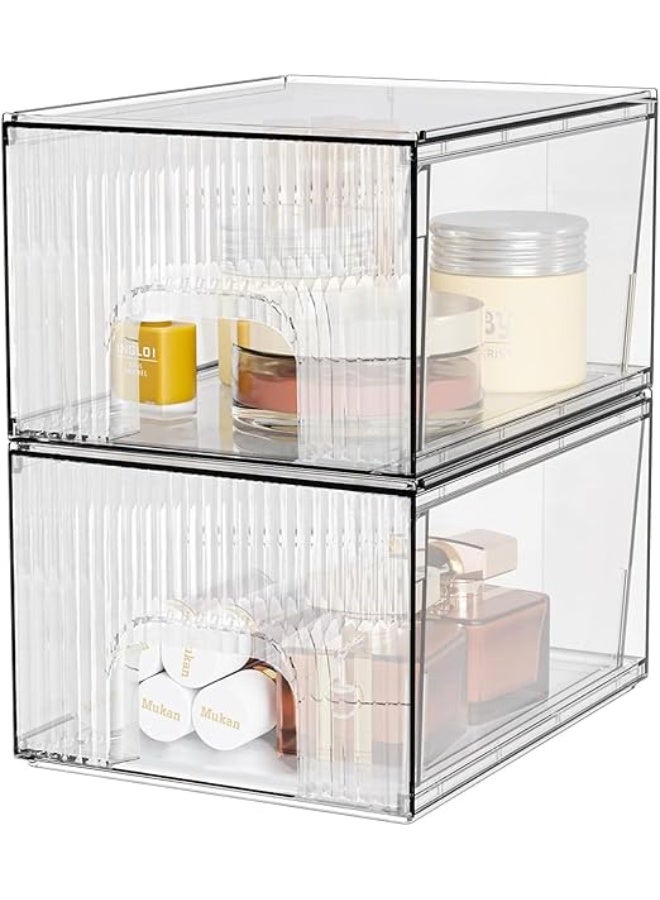 LENND Clear Makeup Organizer with Drawer, Acrylic Bathroom Supplies Storage Vanity, Plastic Storage Box, Perfume Organizer and Storages, Beauty Supplies, Home Under Sink, Kitchen Cabinets and Pantry - Image 1
