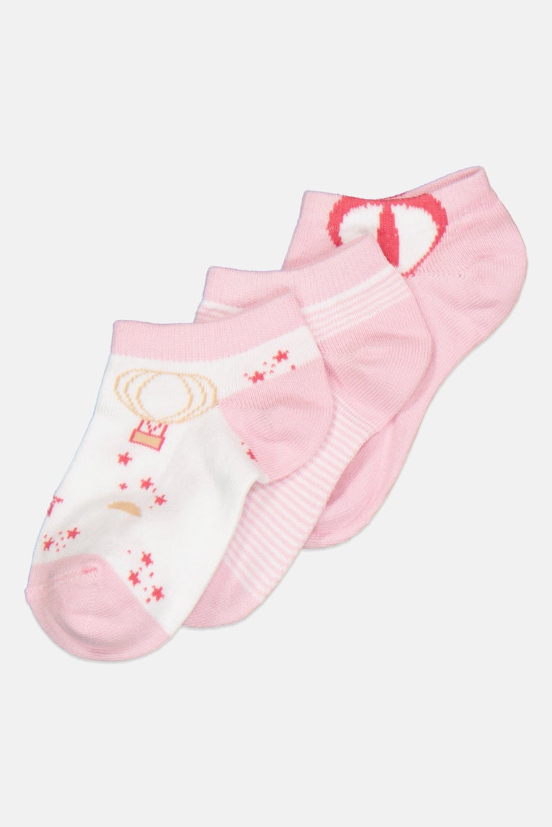 bebe Kids Girl 3 Pairs Printed Ankle Socks, Multicolor - Image 1