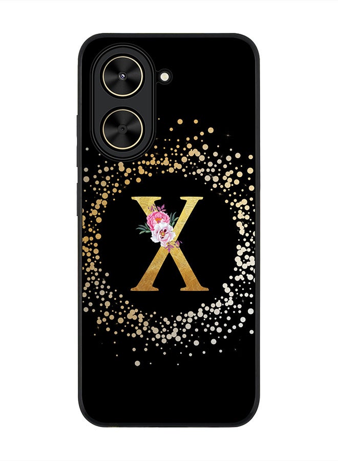 Stylizedd For Xiaomi Poco C71 / Redmi A5 4G Case,Slim fit Camera Protection, Shockproof Thin Phone cover  - Custom Monogram Floral - X ( Black )