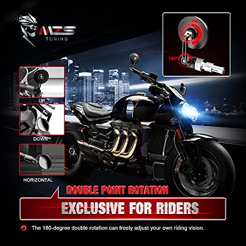 MZS 1 Inch Bar End Mirrors Motorcycle Rear View Mirror handlebar Accessories Standard Hollow Convex Round 6061 T6 Aluminum Black Compatible with Touring Cruiser Sportster Softail Dyna Street Chopper - Image 3
