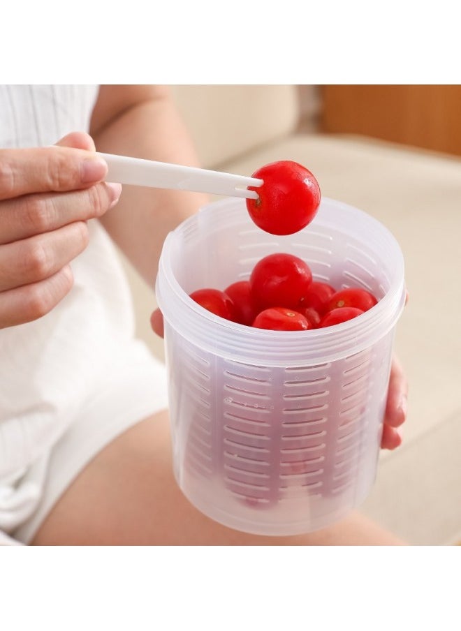 Generic - Round Portable Fruit Preservation Storage Box With Fork Double-layer Draining Refrigerator Nut Cereal Sealed Box For Work-Specifications:Transparent - Image 1