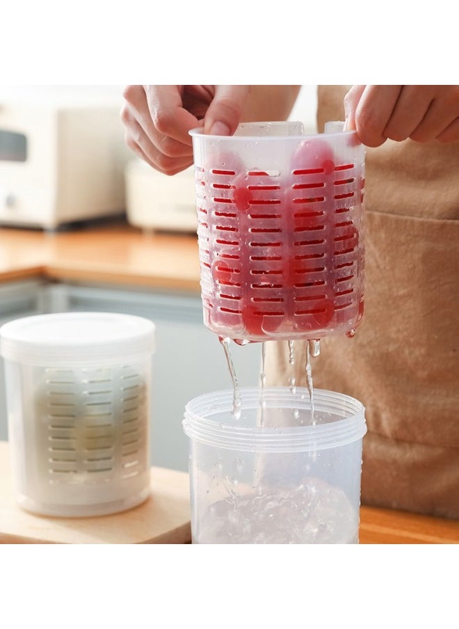 Generic - Round Portable Fruit Preservation Storage Box With Fork Double-layer Draining Refrigerator Nut Cereal Sealed Box For Work-Specifications:Transparent - Image 1