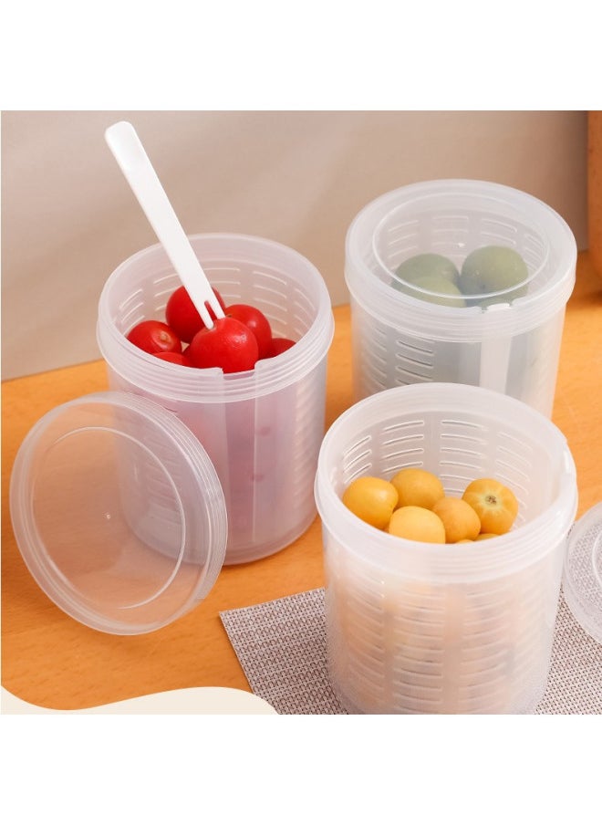 Generic - Round Portable Fruit Preservation Storage Box With Fork Double-layer Draining Refrigerator Nut Cereal Sealed Box For Work-Specifications:Transparent - Image 1