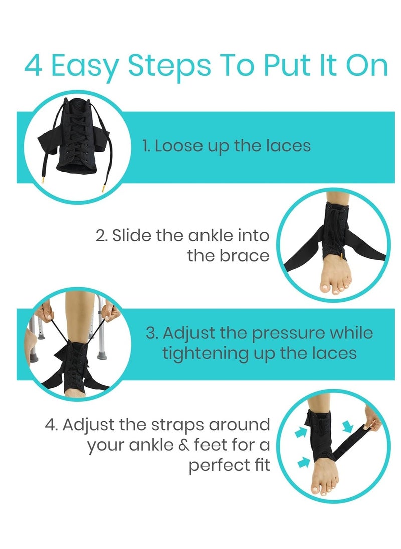 Generic - Laced Ankle Brace Lace Up Foot Support Stabilizer Compression Sleeve Sprained Adjustable Leg Splint Sprain Rolled Immobilizer Wrap Guard for Running Volleyball  (Large) - Image 1