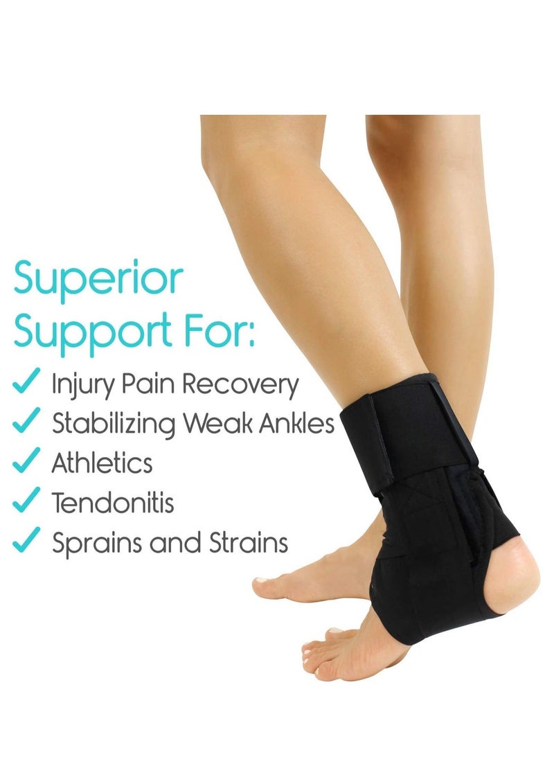 Generic - Laced Ankle Brace Lace Up Foot Support Stabilizer Compression Sleeve Sprained Adjustable Leg Splint Sprain Rolled Immobilizer Wrap Guard for Running Volleyball  (Large) - Image 1