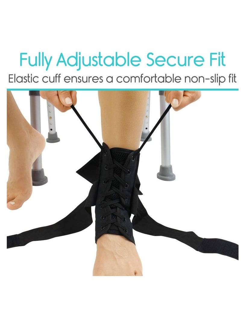 Generic - Laced Ankle Brace Lace Up Foot Support Stabilizer Compression Sleeve Sprained Adjustable Leg Splint Sprain Rolled Immobilizer Wrap Guard for Running Volleyball  (Large) - Image 1